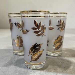 VTG Libbey Golden Foliage Frosted Highball Glasses - Set of 3